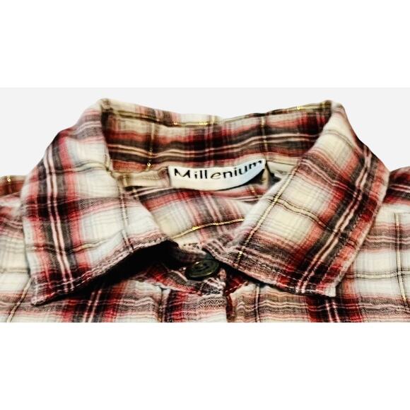 MILLENIUM LONG SLV, BUTTON-UP, POINTED COLLAR SHIRT, WOMENS, 3X, RED GREY PLAID - Picture 2 of 12